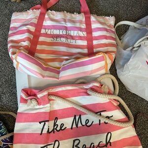 Victoria's Secret Pink and White Striped Tote